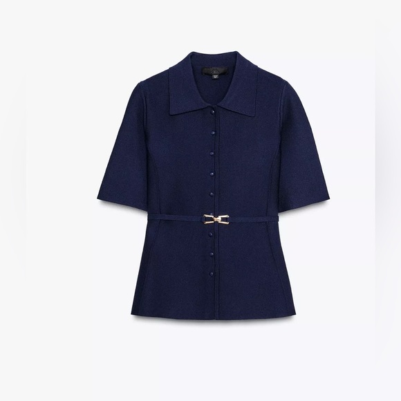 🔥🔥zara Navy Blue Women's Top with Gold Accent - Picture 5 of 6